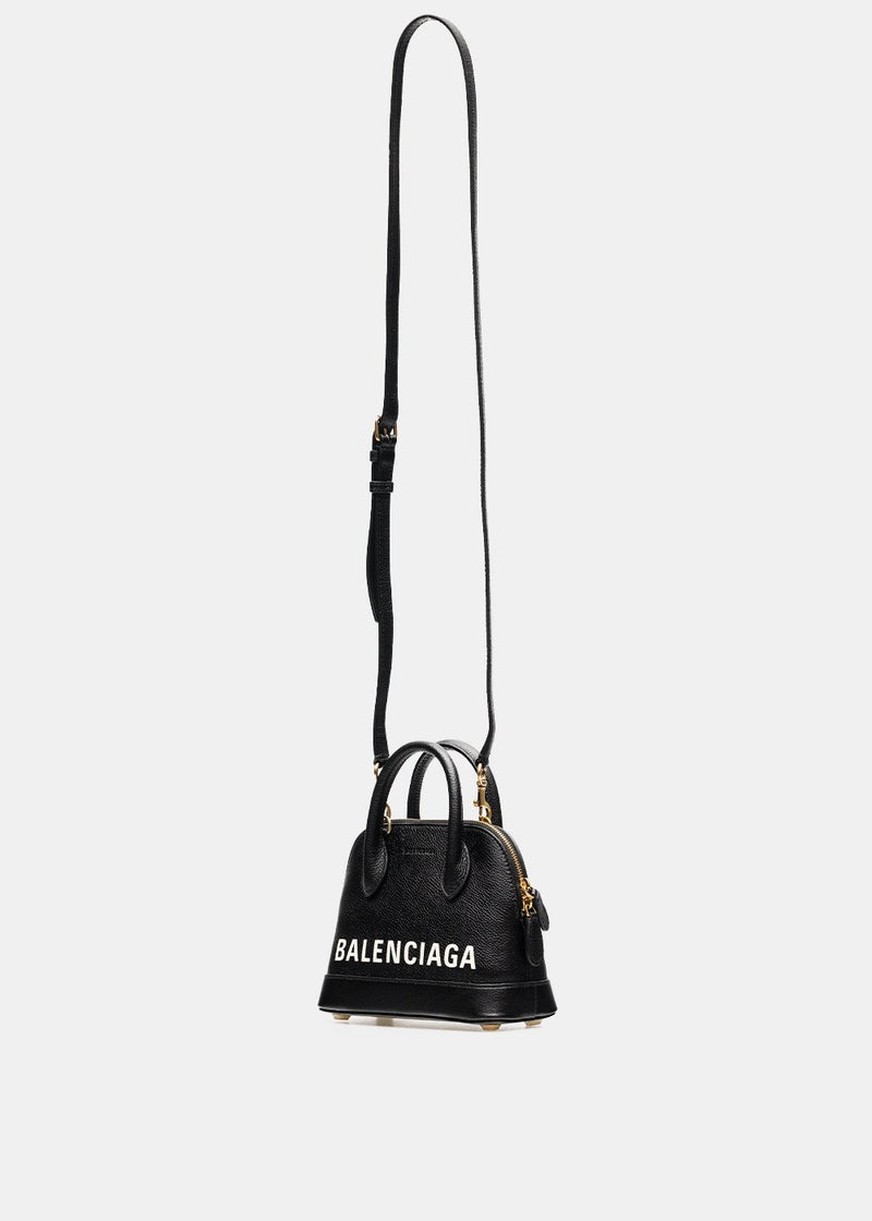 Womens Balenciaga Ville Embossed Mini Top Handle Bag in Black/White
