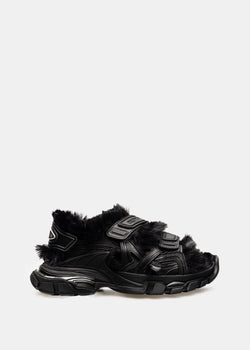 Balenciaga Black Faux-Fur Track Sandals - NOBLEMARS