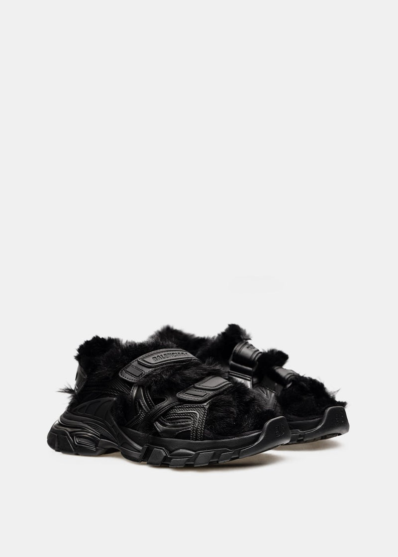 Balenciaga Black Faux-Fur Track Sandals - NOBLEMARS