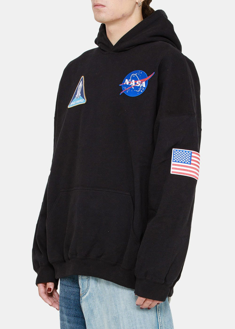 Balenciaga Black Boxy Space Embroidery Patch Hoodie - NOBLEMARS