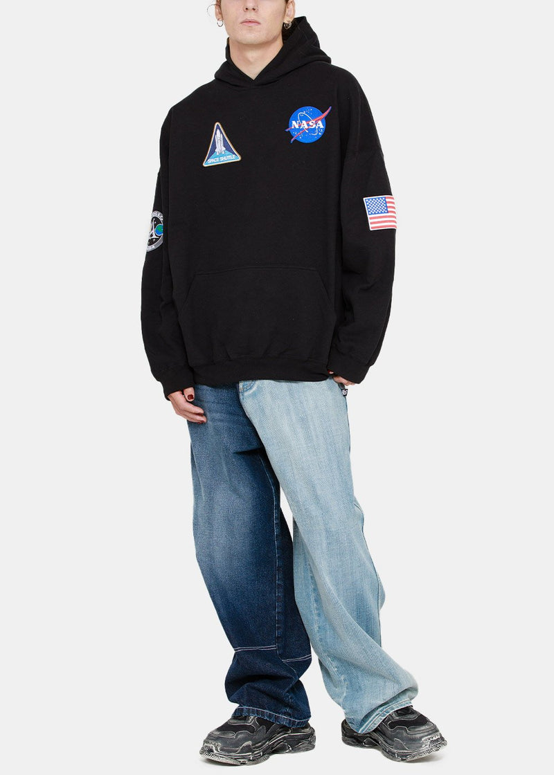 Balenciaga Black Boxy Space Embroidery Patch Hoodie - NOBLEMARS