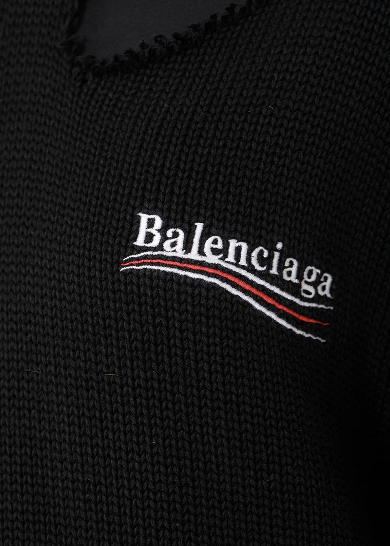 Balenciaga Black Knit Layered Destroyed Hoodie - NOBLEMARS