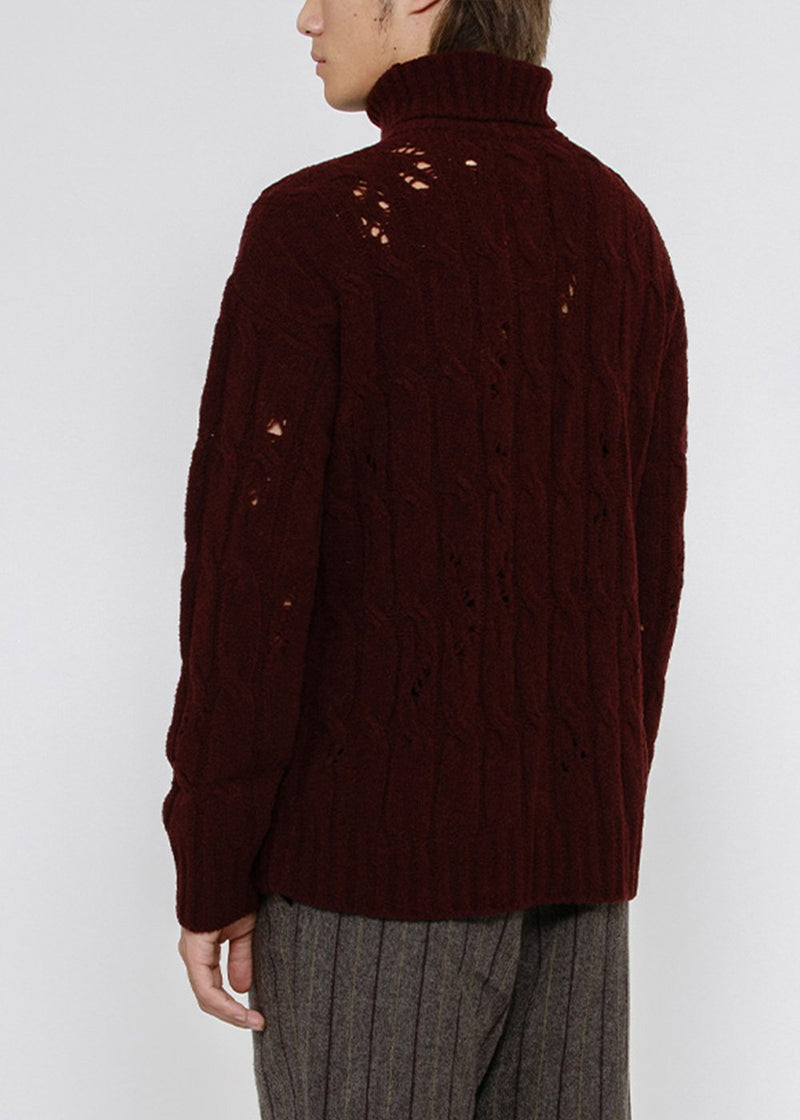 Uma Wang Purple High Neck Distressed Sweater - NOBLEMARS
