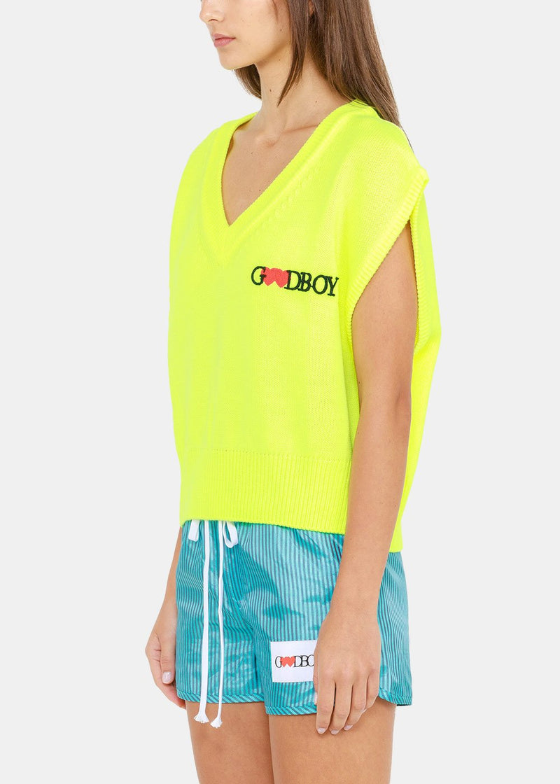 XOXOGOODBOY Neon Yellow Logo Embroidery Knit Vest - NOBLEMARS