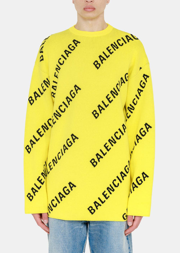 Balenciaga Yellow Logo Jacquard Sweater - NOBLEMARS