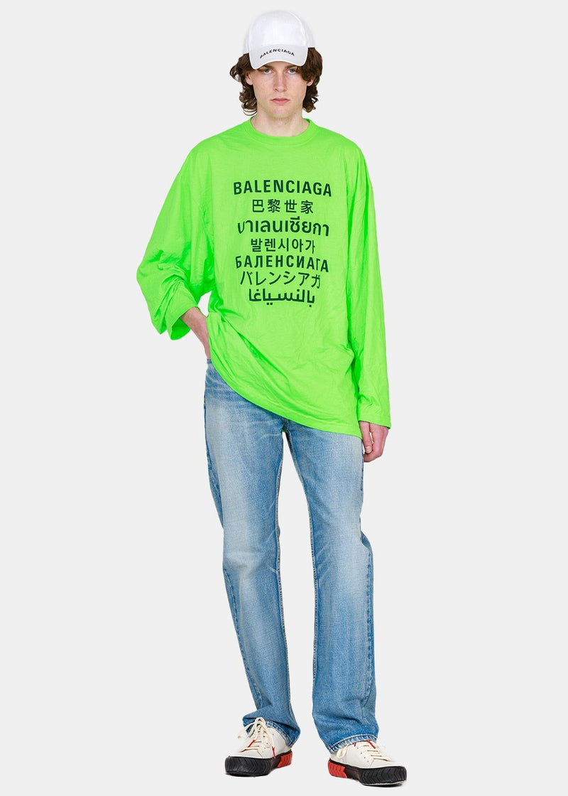 Balenciaga Flue Green Oversized Languages T-Shirt - NOBLEMARS