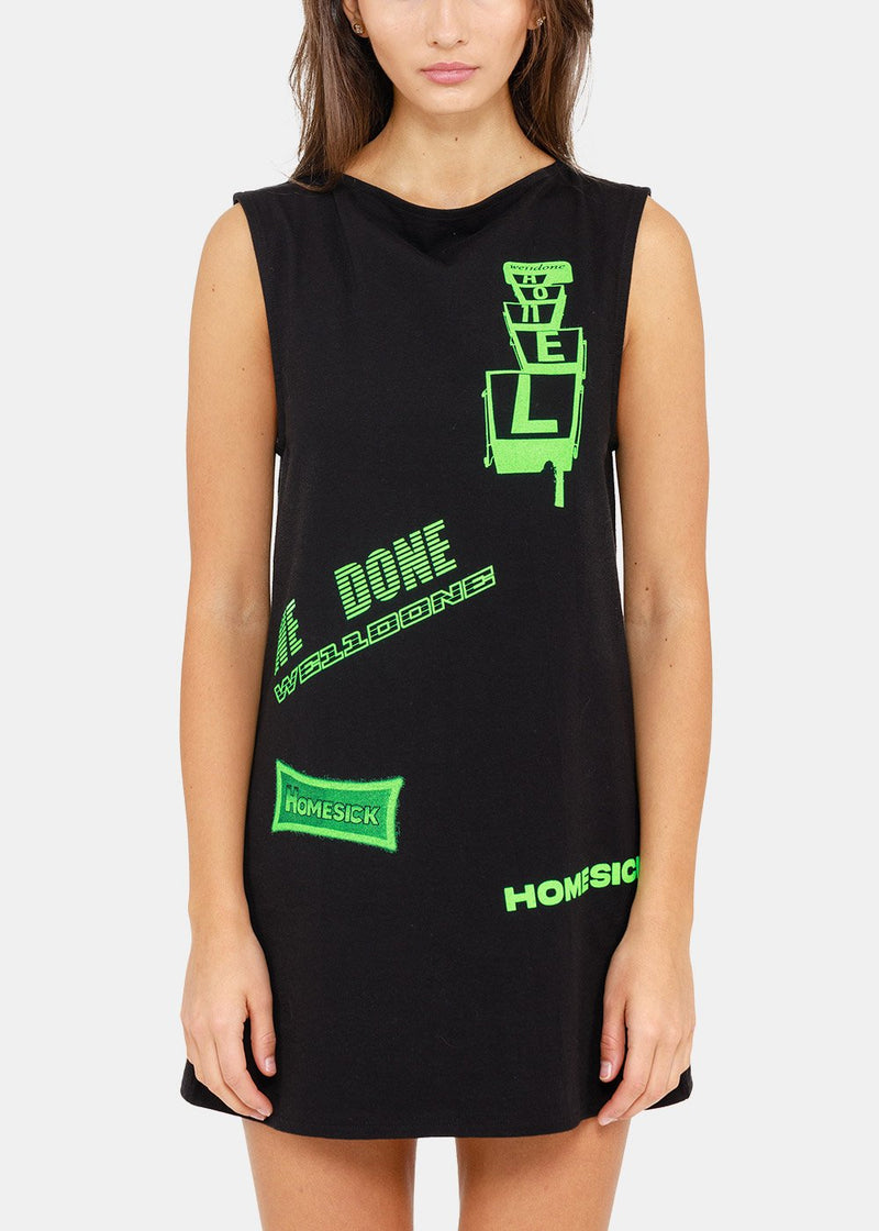 We11done Black Logo Print Mini Dress - NOBLEMARS