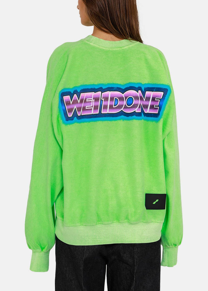 We11done Neon Green Big Lettering Print Sweatshirt - NOBLEMARS