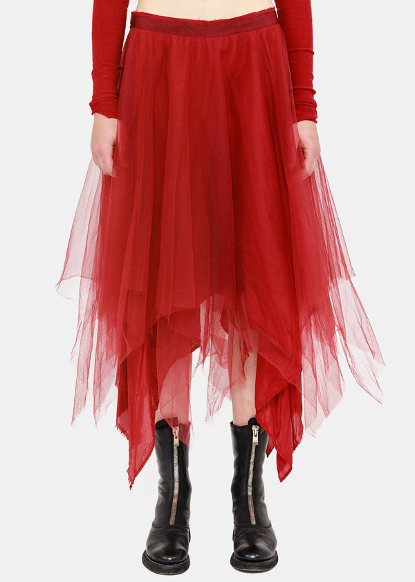 Marc Le Bihan Red Triple-Layer Asymmetric Skirt - NOBLEMARS