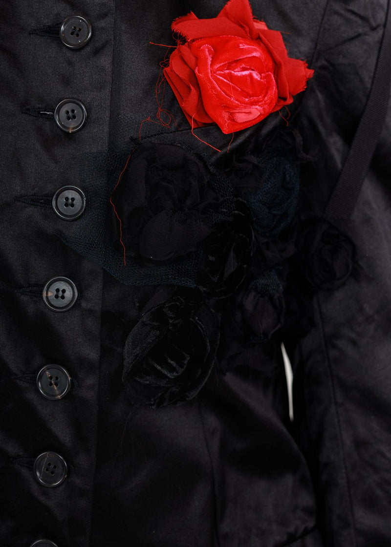 Elena Dawson Black Buttoned Flower Peak Blazer - NOBLEMARS