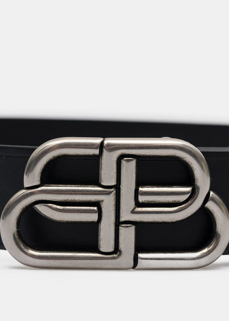 Balenciaga Black & Silver BB Logo Belt - NOBLEMARS