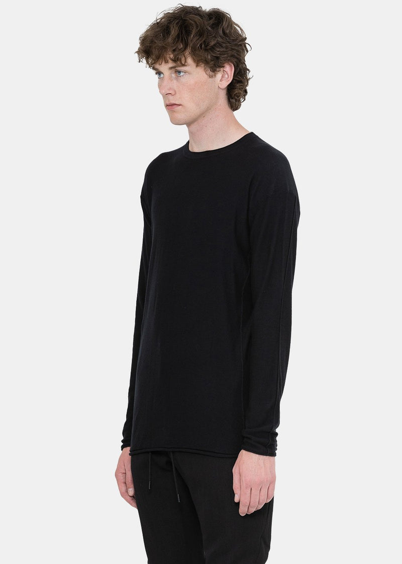 Devoa Black Cotton-Cashmere T-Shirt - NOBLEMARS