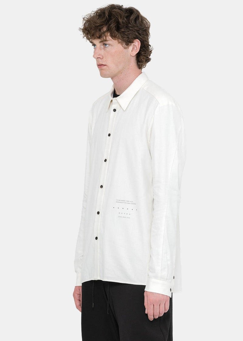 Devoa Cream White Herringbone Cotton Shirt - NOBLEMARS