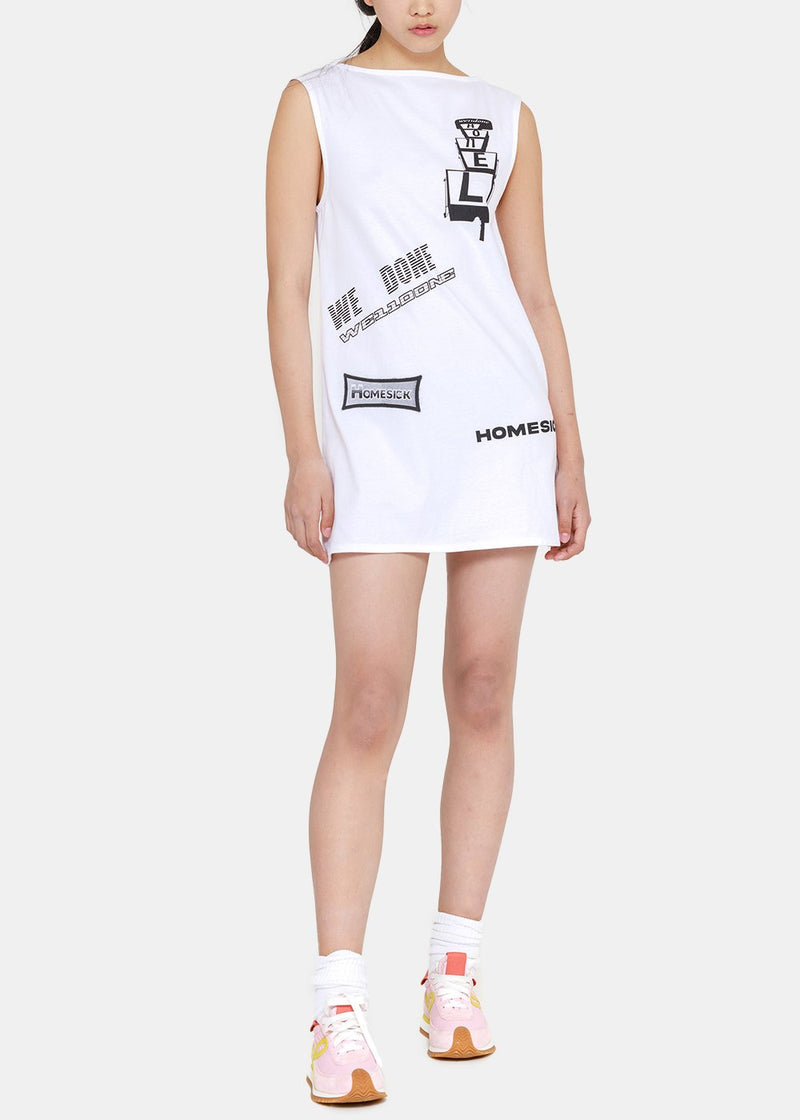 We11done White Logo Print Mini Dress - NOBLEMARS