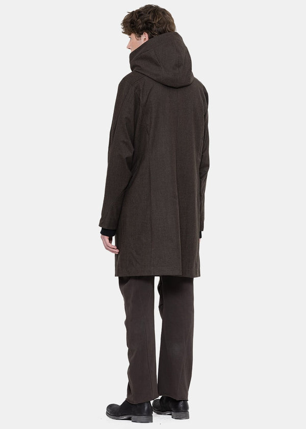Devoa Khaki Grey Hooded Fleece Coat - NOBLEMARS
