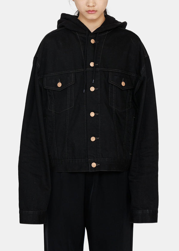 Balenciaga Black Hooded Denim Jacket - NOBLEMARS