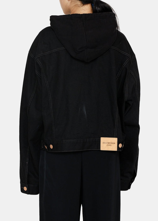 Balenciaga Black Hooded Denim Jacket - NOBLEMARS