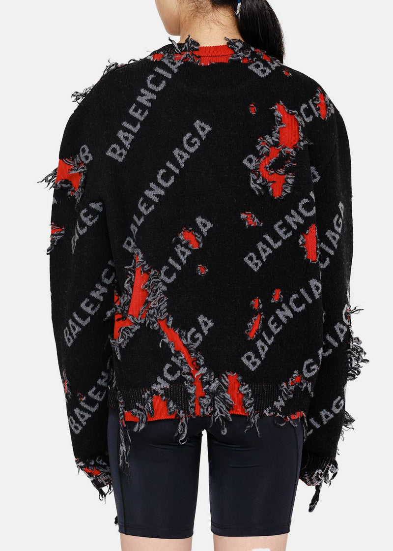 Balenciaga Black & Red Small Destroyed Sweater - NOBLEMARS