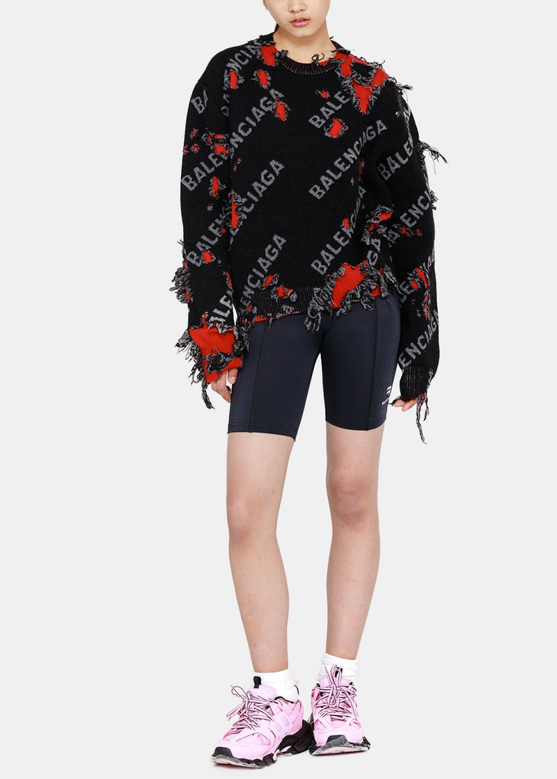 Balenciaga Black & Red Small Destroyed Sweater - NOBLEMARS