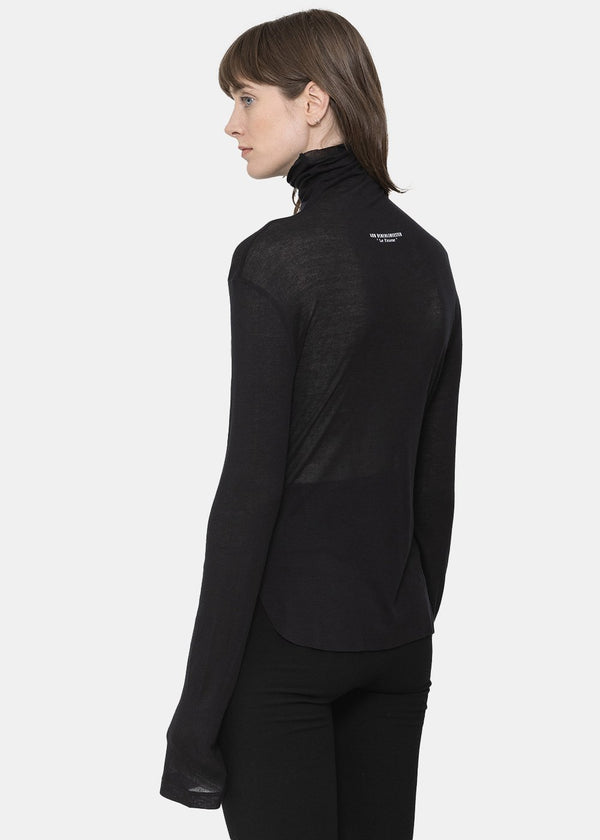 Ann Demeulemeester Black Turtleneck Logo Sweater - NOBLEMARS