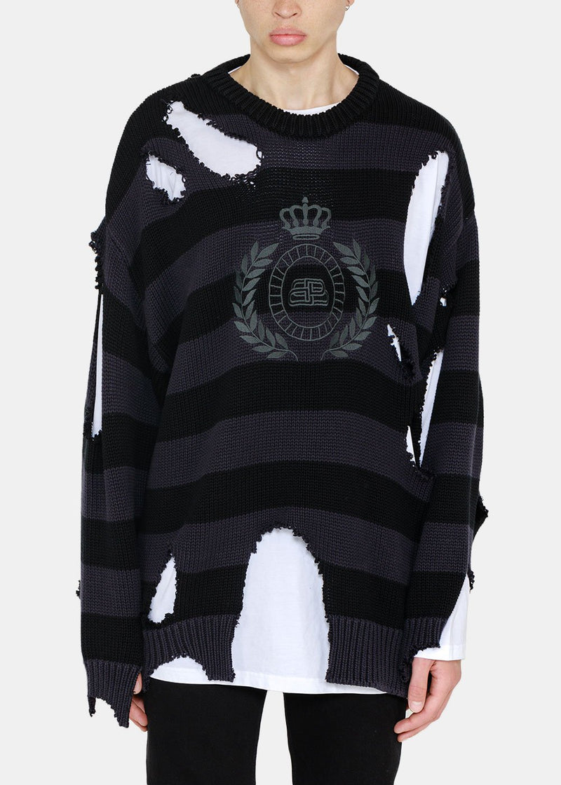 Balenciaga Black & White Layered Destroyed Sweater - NOBLEMARS