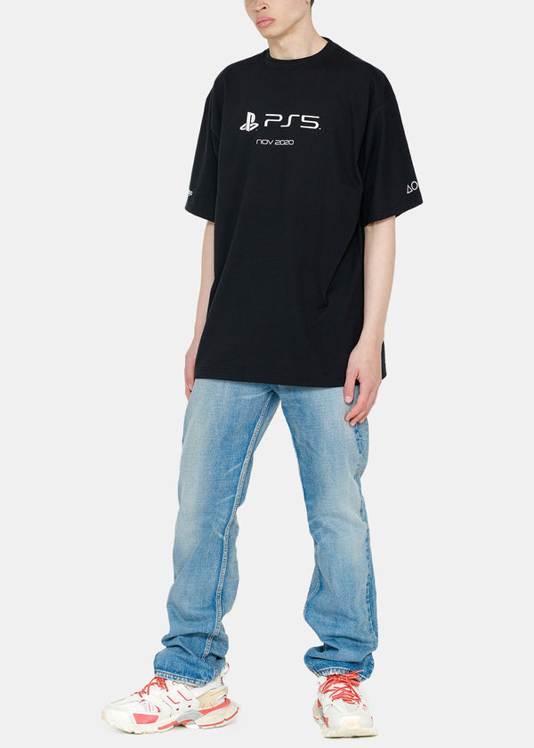 Balenciaga Black PS5 Logo Boxy T-Shirt - NOBLEMARS