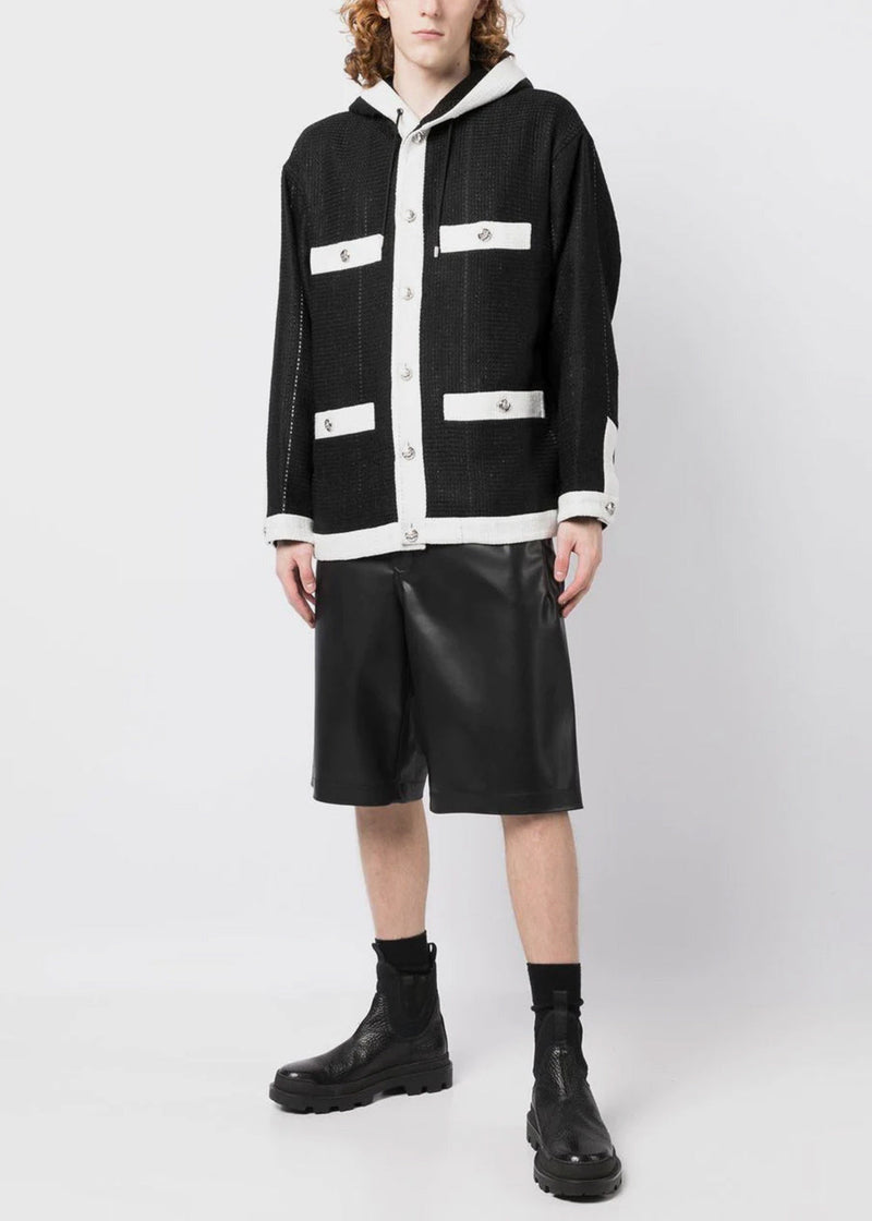 mastermind WORLD Black & White Hooded Tweed Jacket