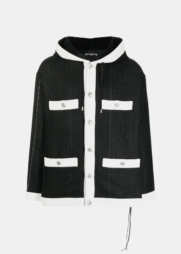 mastermind WORLD Black & White Hooded Tweed Jacket