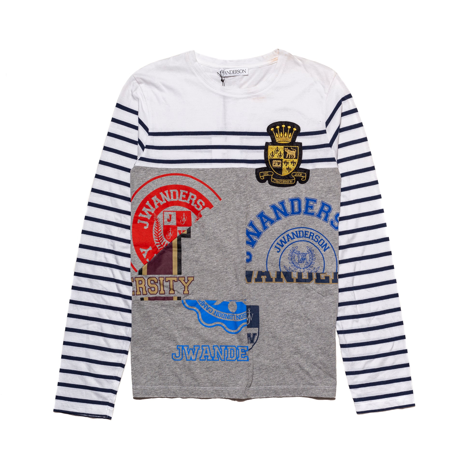 JW Anderson Breton And Print Long Sleeve T-Shirt White Navy Gray - NOBLEMARS