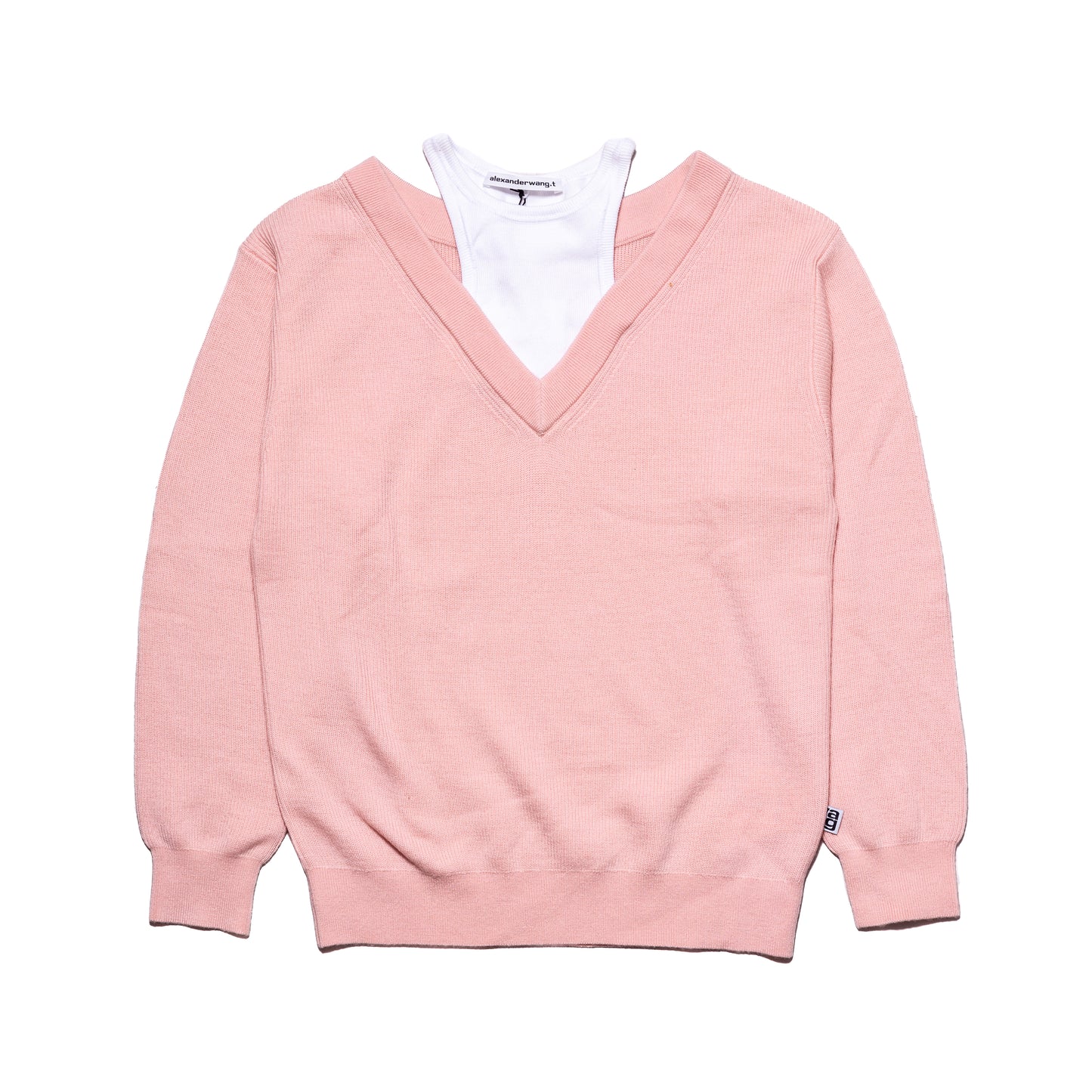 Alexander Wang Classic Bi-Layer Off Shoulder Inner Tank Sweater Pink White - NOBLEMARS