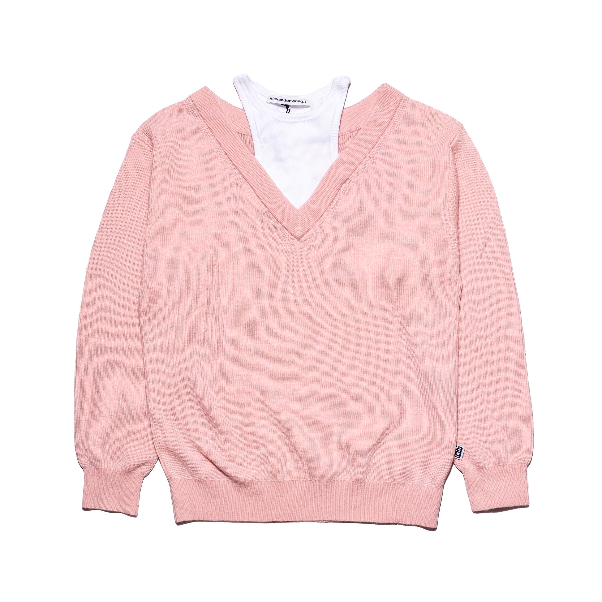 Alexander Wang Classic Bi-Layer Off Shoulder Inner Tank Sweater Pink White - NOBLEMARS