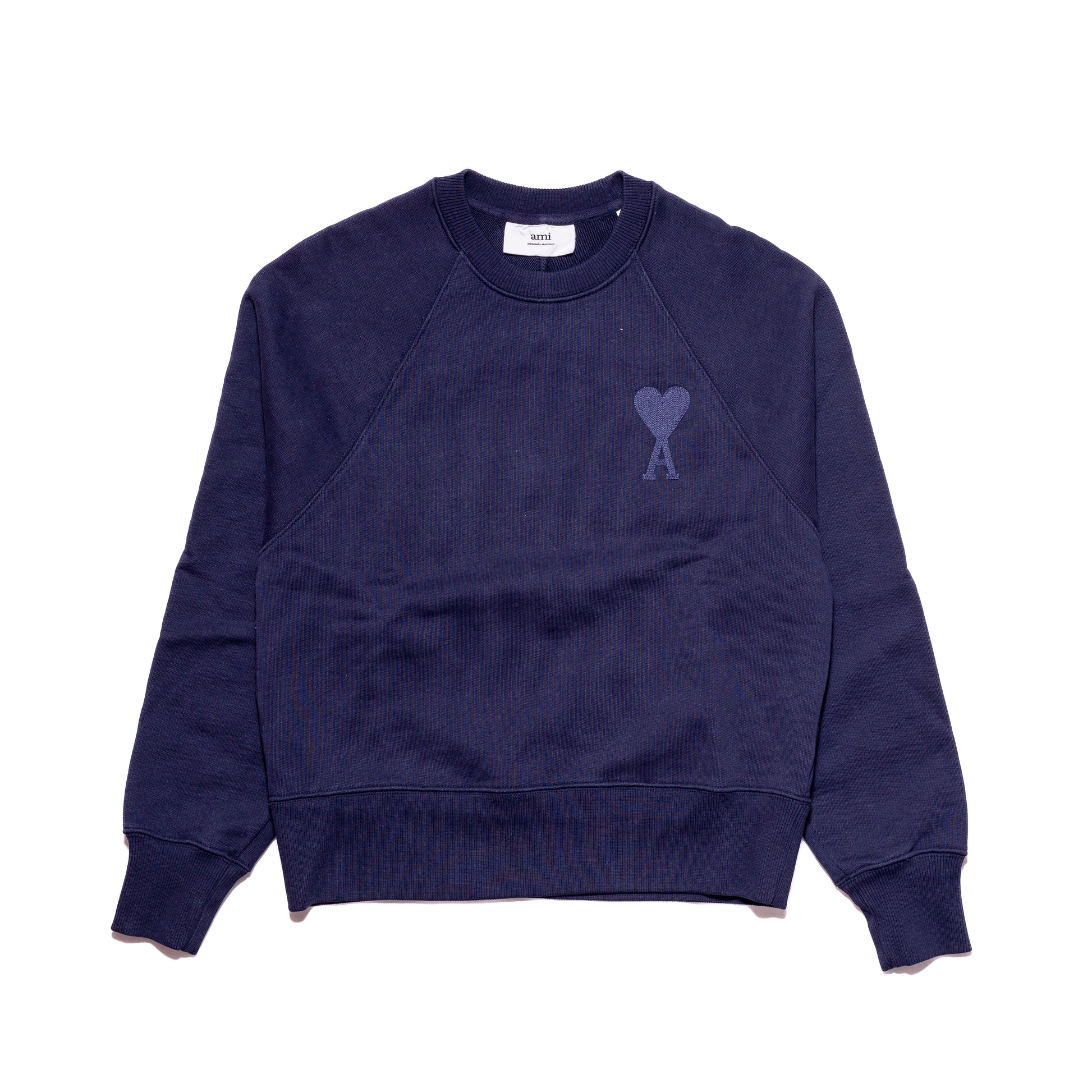 Ami Paris Embroidered-Logo Long-Sleeve Sweatshirt Navy - NOBLEMARS