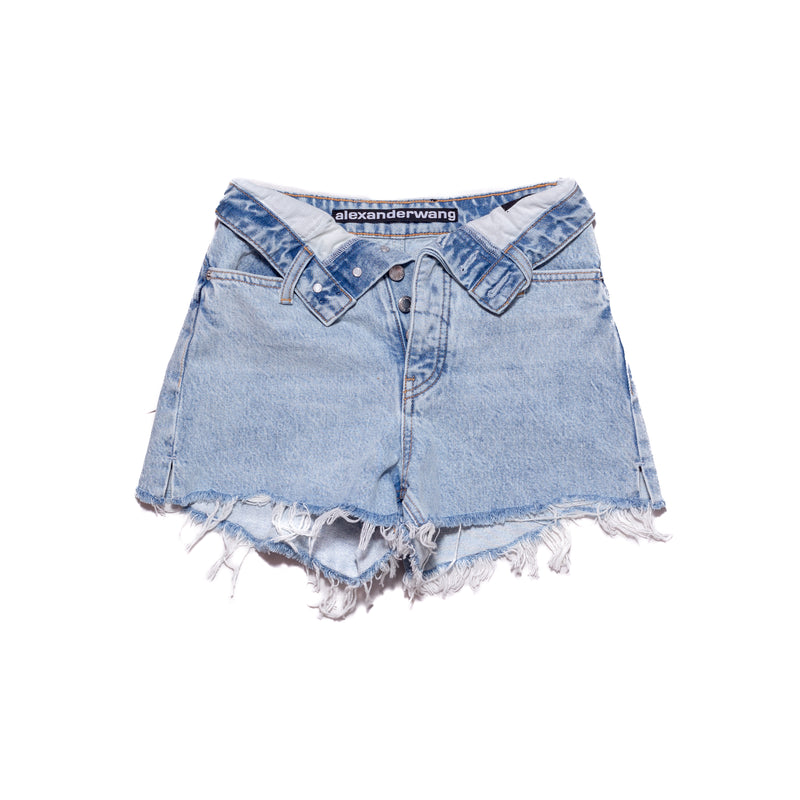 Alexander Wang Bite Boxer-Panel Denim Shorts Blue - NOBLEMARS