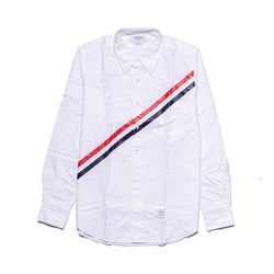 Thom Browne White Cotton Oxford Printed Diagonal Stripe Straight Fit Long Sleeve Shirt White - NOBLEMARS