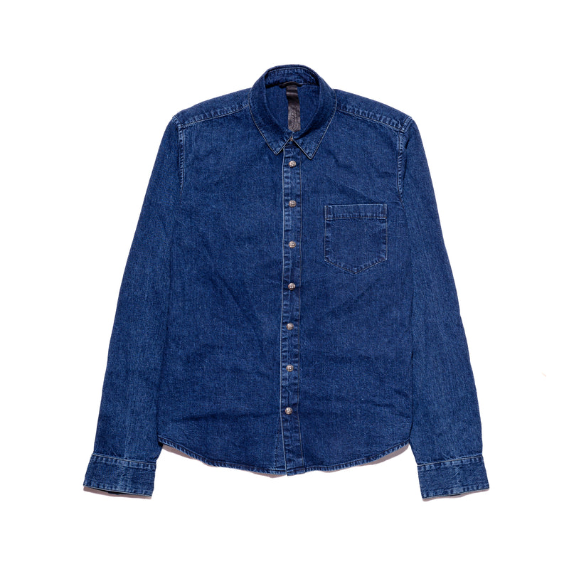 Chrome Hearts Denim Shirt With Leather Cross Patch Blue - NOBLEMARS
