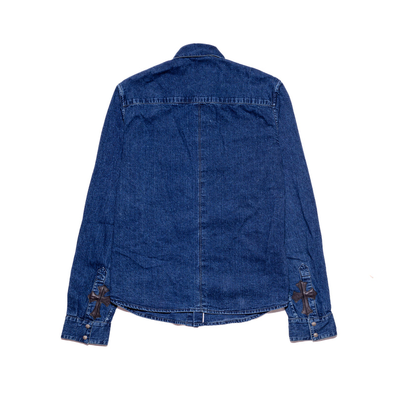 Chrome Hearts Denim Shirt With Leather Cross Patch Blue - NOBLEMARS