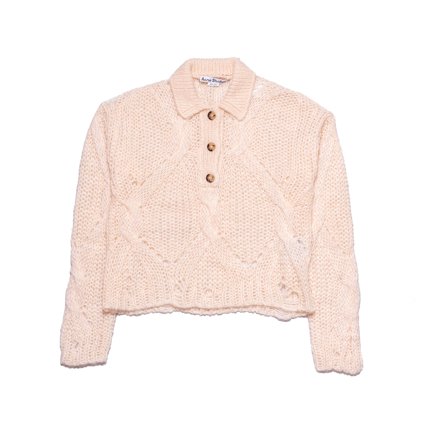 Acne Studios Korlie Cable Knit Polo Sweater Ivory White - NOBLEMARS