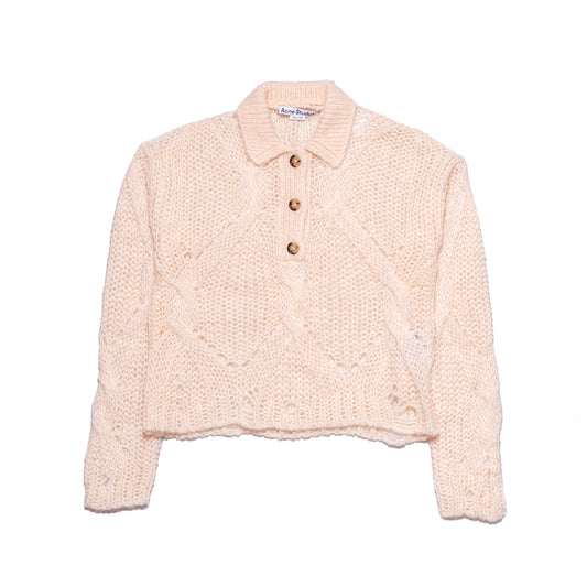 Acne Studios Korlie Cable Knit Polo Sweater Ivory White - NOBLEMARS