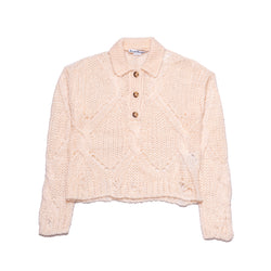 Acne Studios Korlie Cable Knit Polo Sweater Ivory White - NOBLEMARS