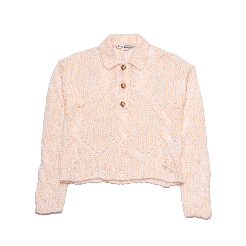 Acne Studios Korlie Cable Knit Polo Sweater Ivory White - NOBLEMARS