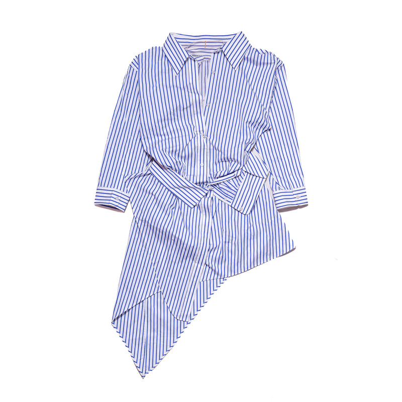 Alexander Wang Asymmetric Deconstructed Shirt Dress White Blue - NOBLEMARS