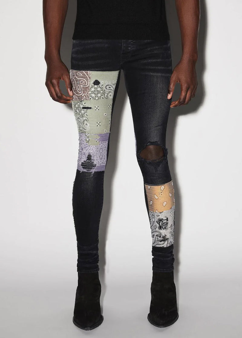 AMIRI Aged Black Bandana Art Patch Jeans