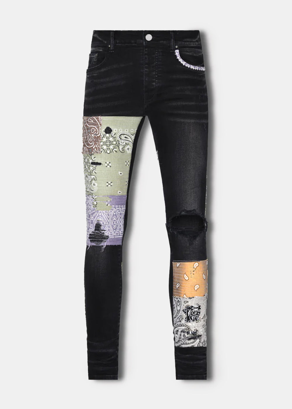 AMIRI Aged Black Bandana Art Patch Jeans - NOBLEMARS
