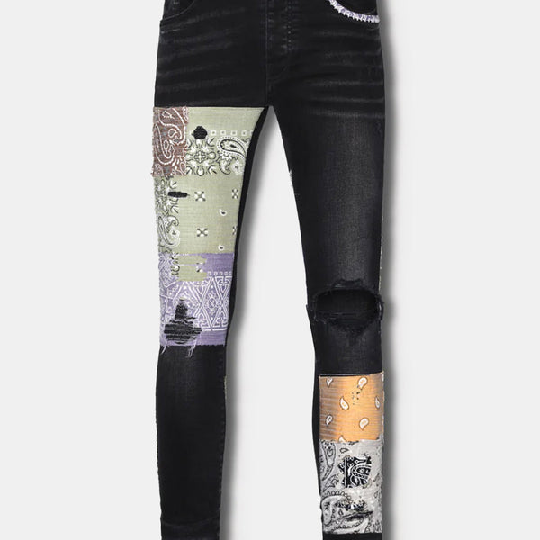 AMIRI Aged Black Bandana Art Patch Jeans - NOBLEMARS