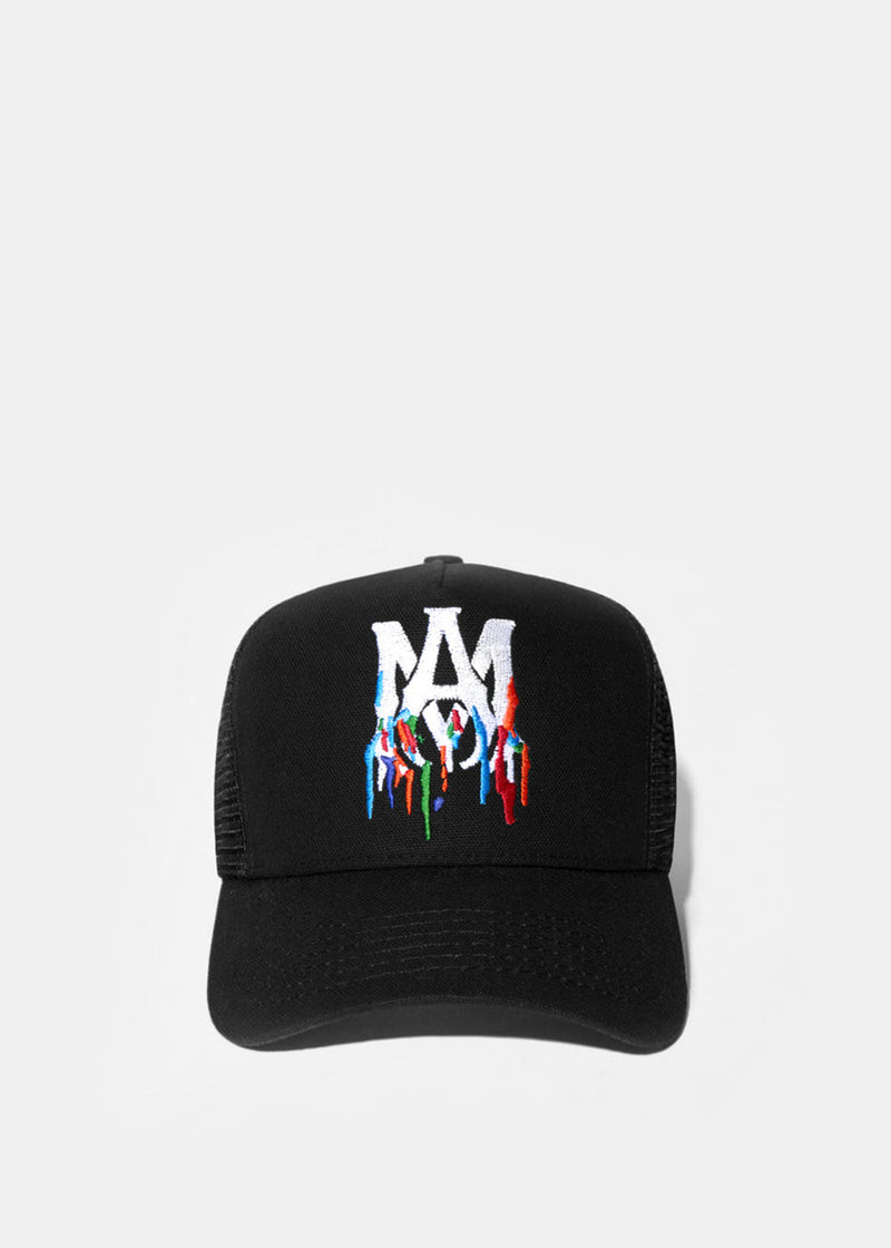 Amiri Black Paint Drip 'M.A.' Logo Trucker Cap - ShopStyle Hats