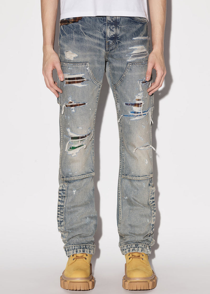 AMIRI Clay Indigo Plaid Carpenter Jeans - NOBLEMARS