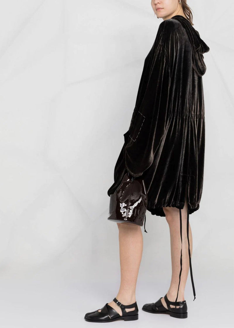 Maison Margiela Black Hooded Velvet Shirt Dress