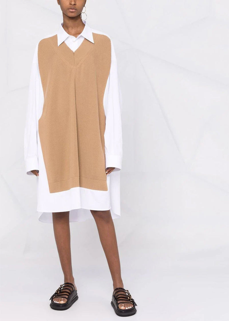 Maison Margiela White & Camel Panelled Shirt Dress - NOBLEMARS