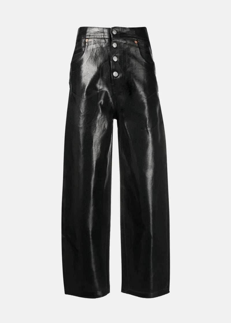 Shiny Black Holographic Leggings Wet Look PU Leather High Waist Skinny  Pants Rave Festival Night Club Wear