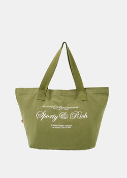 Sporty & Rich Olive Script Logo Tote Bag - NOBLEMARS